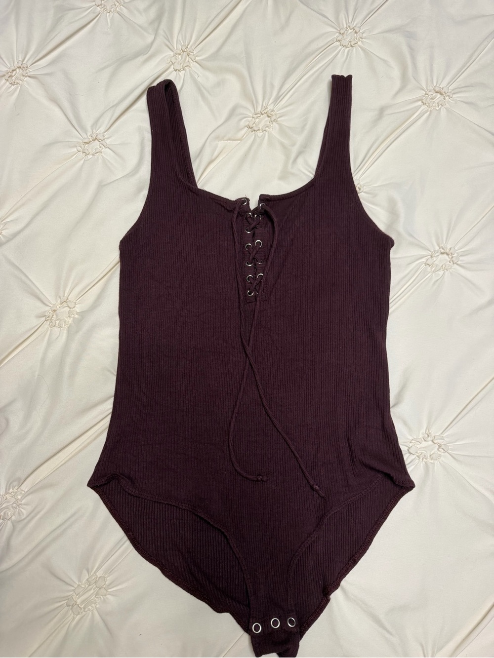 aerie Ribbed Lace-Up Bodysuit in Plum